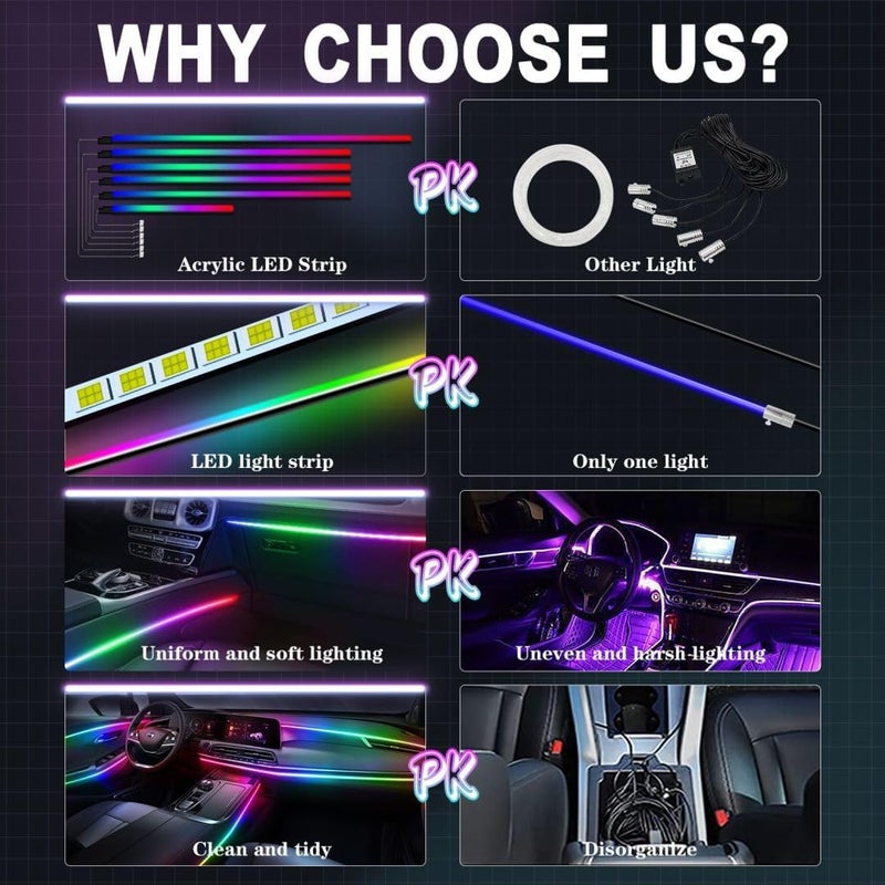 WEBUPAR Dreamcolor Acrylic Interior Car Lights, Car Accessories 6 in 1 Car LED Strip Lights with APP Control and 213 Modes, 175 inches 593 LEDs Fiber Optic Lights, RGB Neon Car Lighting - Image 2